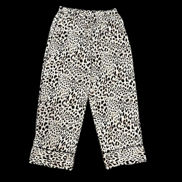 Victoria’s Secret Leopard Print Silky Satin Drawstring Pajama Lounge Pants Sz L - Picture 1 of 8